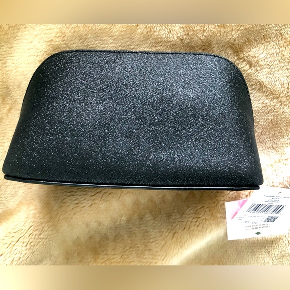 New NWT Kate Spade black metal gold logo glitter zip cosmetic makeup case pouch - Picture 2 of 6